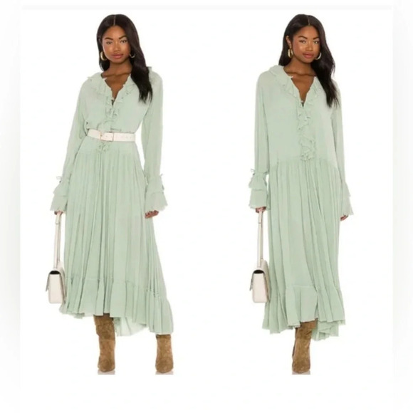 Free People Sweet Darlin Maxi, Minted Jade, Very Oversized, Distressed / Fringed - Picture 1 of 8